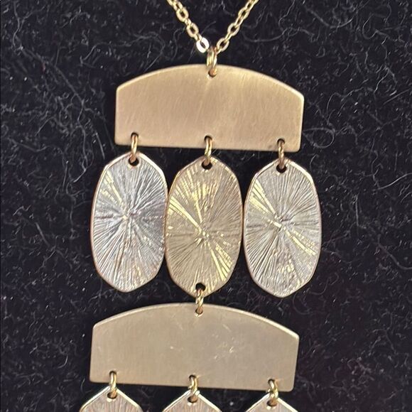 Contemporary Long Gold Tone Geometric Art Deco Pendant Necklace 32” - Picture 3 of 7